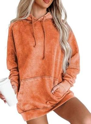 SHEWIN Women's Casual Hoodies Long Sleeve Solid Lightweight Pullover Tops Loose Sweatshirt with Pocket