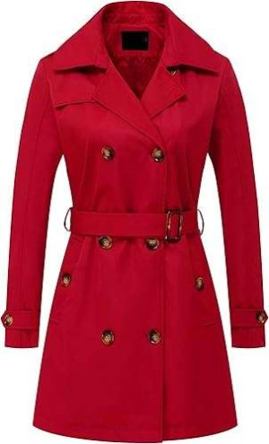 Chrisuno Women's Double Breasted Trench Coats Mid-Length Belted Overcoat Long Dress Jacket with Detachable Hood