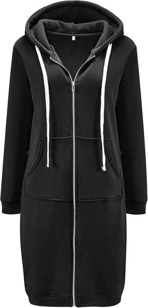 DUOYANGJIASHA Women's Long Hoodies Tunic Winter Fleece Jackets Knitted Casual Sweatshirt Zip Up Hoodies