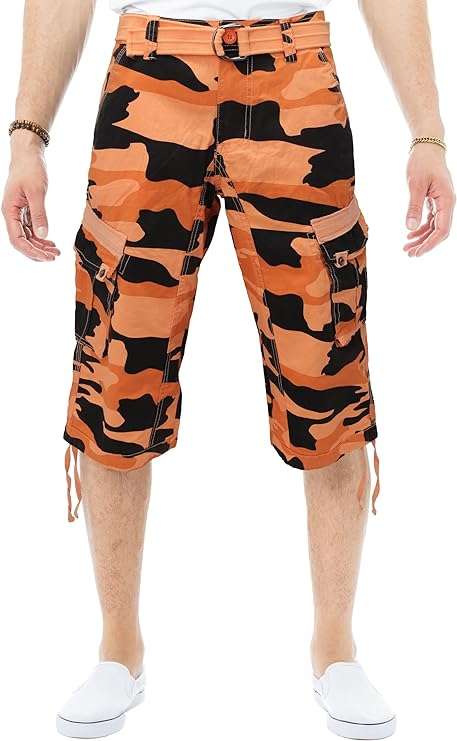 X RAY Men's Belted Cargo Long Shorts 18" Inseam below Knee Length Multi Pocket 3/4 Capri Pants (Big and Tall Shorts for Men)