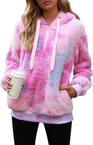 Nirovien Womens Sherpa Pullover Oversized Fuzzy Hoodie Double Fleece Sweatshirts Fluffy Buffalo Plaid Outerwear