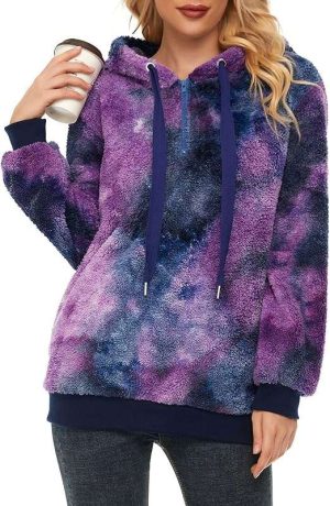 American Trends Oversized Sweatshirts for Women Athletic Womens Sherpa Hoodie Fluffy Women's Hoodies Pullover with Pockets