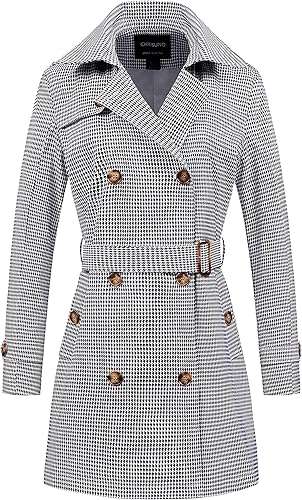 Chrisuno Women's Double Breasted Trench Coats Mid-Length Belted Overcoat Long Dress Jacket with Detachable Hood
