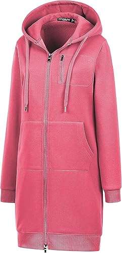 Chrisuno Women's Plus Size Casual Zip Up Hoodie Long Tunic Sweatshirts Fleece Jackets